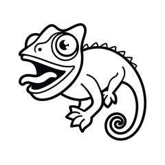 furious chameleon head in curled tongue motion line version two on white background Vector illustration