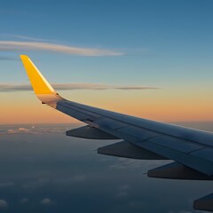 Obraz premium Single Plane Wing Against Clear Blue Sky at Daybreak