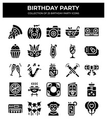 Birthday Party Icons. 25 Festive Glyphs for Invitations