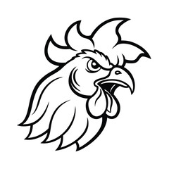 furious rooster head with raised comb and intense expression version two on white background Vector illustration