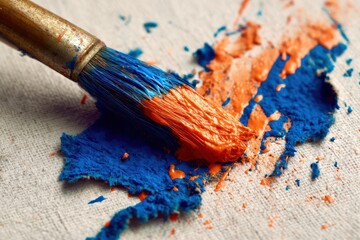 Fototapeta premium A paintbrush with blue and orange paint on it