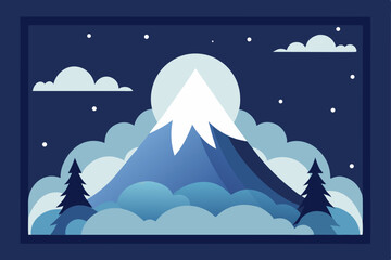 Majestic Mountain Peak at Night A Serene Landscape Illustration