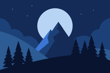 Obraz premium Serene Night Moonlit Mountain Landscape Illustration