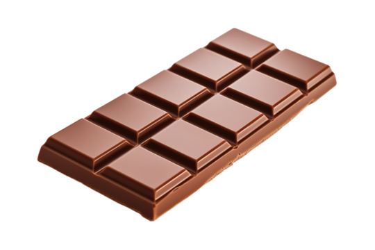 Delicious milk chocolate bar with breaking segments isolated on transparent background