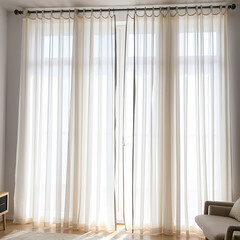 Obraz premium Floor-to-Ceiling White Sheer Curtains in Bright Contemporary Living Space