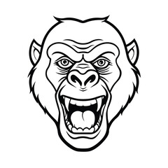 mad gorilla head sketch with exposed teeth and tense muscles version two on white background Vector illustration