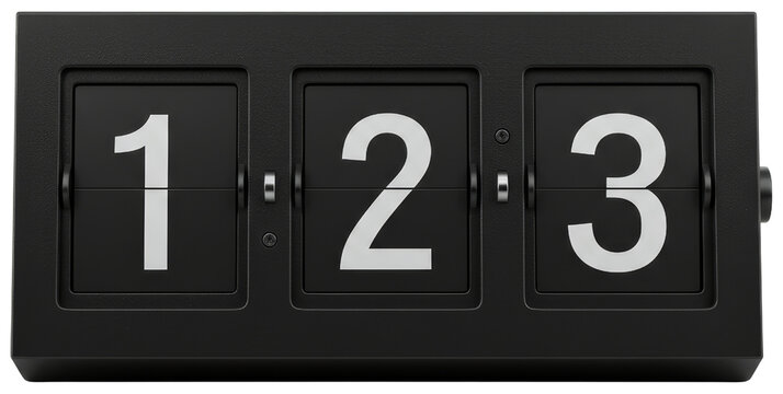 Number counter displaying digits one, two, and three in black  