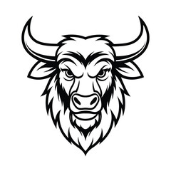 roaring buffalo head with strong horns and rough beard version one on white background Vector illustration