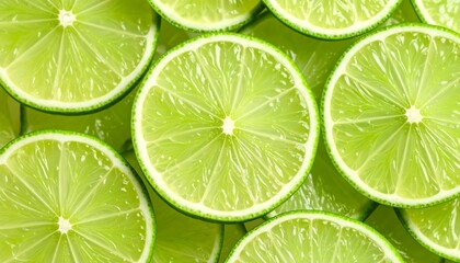 Vibrant green lime slices close up view.