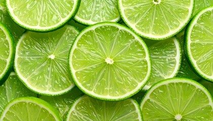 Vibrant green lime slices close up view
