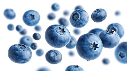 Flying defocusing blueberry berries fresh bilberry. AI GENERATED.
