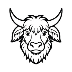 savage yak head with shaggy fur and strong outline version one on white background Vector illustration