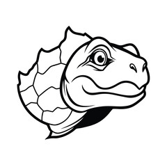 snapping turtle head with cracked shell outline version one on white background Vector illustration