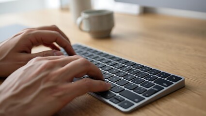 Close-up of Hands Typing on a Modern Keyboard