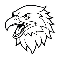 snarling eagle head in sharp downward glance line version one on white background Vector illustration
