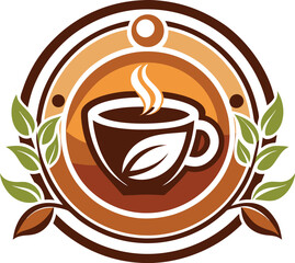 cup of coffee with beans Green Leaves Logo Symbol On Transparent Background 