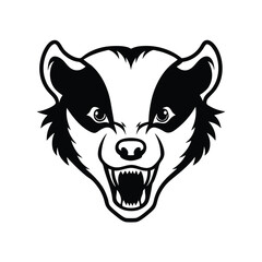 snarling honey badger head in wide eye and paw sketch version two on white background Vector illustration