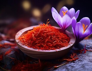 Fototapeta premium Saffron flower and its spice