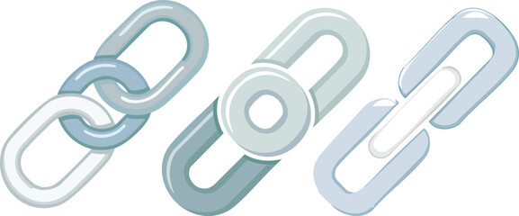 Vector Illustration of Three Stylized Chain Links with a Clean Modern Design Showing Connection, Interruption, and Breakage on a White Background

