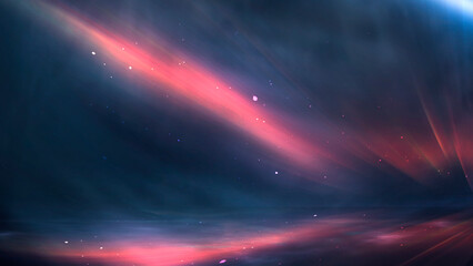 Fantasy mountain dark night landscape, starry sky, unknown planet, neon.