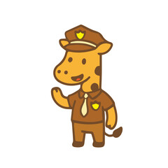 Naklejka premium Cartoon Giraffe Police Officer Waving Hello