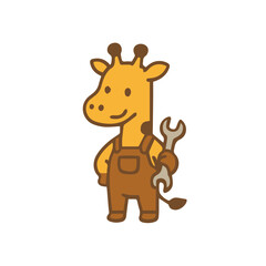 Cute Cartoon Giraffe Mechanic with a Wrench