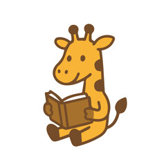 A charming giraffe engrossed in reading a book