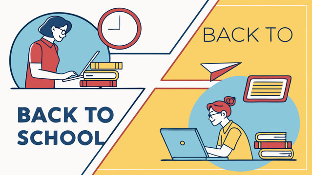 Two female students prepare for the new school year, one studying with books, the other using a laptop.