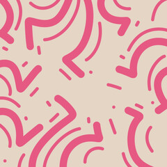 Vector illustration of abstract pattern of large and small solid curved lines in pink color with trendy modern vintage light brown background can be used for wallpaper, banner decoration, poster decor