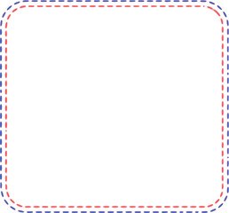 Obraz premium This image shows a white rectangular box with rounded corners and a dashed border in blue and red. It resembles an empty frame or container, likely used as a design template or UI element.
