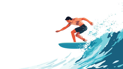 Active Young Man Riding Surfboard: Happy Surfer Adventure Happiness