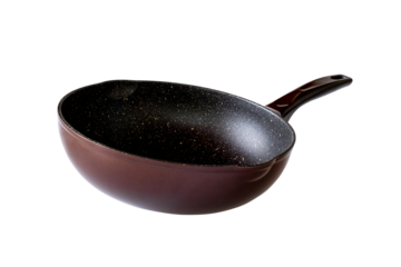 Red frying pan with a non stick teflon coating isolated on transparent background. Ideal for kitchenware ads, cookware catalogs, product packaging, and cooking related designs, PNG File