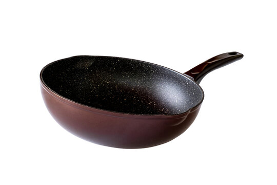 Red frying pan with a non stick teflon coating isolated on transparent background. Ideal for kitchenware ads, cookware catalogs, product packaging, and cooking related designs, PNG File