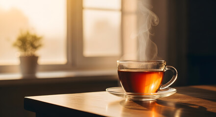Fototapeta premium Morning Tea by the Window: Warmth and Serenity