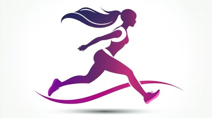 Woman runner illustration with gradient colors. Dynamic female athlete sprinting. Concept of sport, fitness, and active lifestyle.
