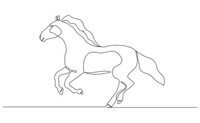 continuous line galloping horse stallion running animal sketch drawing editable stroke vector illustration