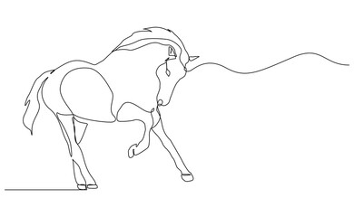 continuous line galloping horse stallion running animal sketch drawing editable stroke vector illustration