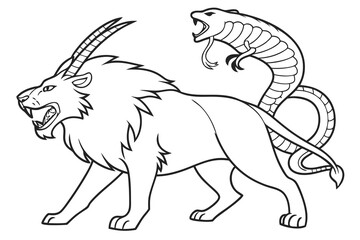Fototapeta premium Line art of a fearsome chimera, suitable for a coloring page, simple lines, no shading, clear outlines, black and white
