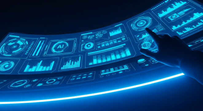 Futuristic Interface Interactive Data Visualization on a Curved Screen
