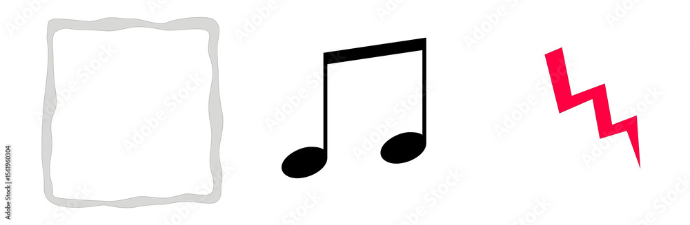 Poster musical note, lightning bolt and shape: a minimalist composition of abstract symbols—a musical note,