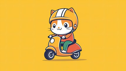 Naklejka premium Cartoon cat riding a scooter.