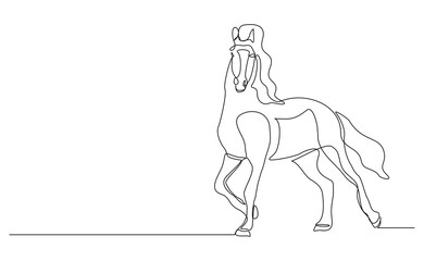 continuous line galloping horse stallion running animal sketch drawing editable stroke vector illustration