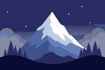 Majestic Night Mountain Peak A Serene Landscape Illustration