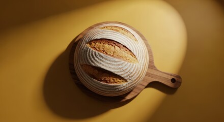 Artisan Bread on Wooden Board with Elegant Lighting Creating a Warm and Inviting Atmosphere