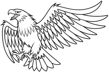 Line art of a fierce phoenix, suitable for a coloring page, simple lines, no shading, clear outlines, black and white