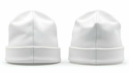 Fototapeta premium Two White Beanies on White Background Mockup