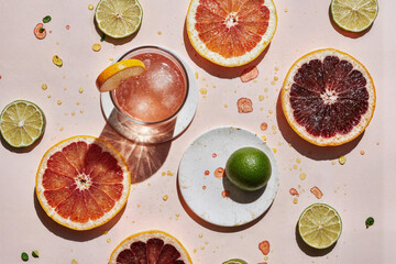 Citrus Cocktail with Fresh Grapefruit and Lime Slices