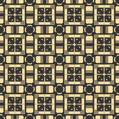 Seamless pattern with simple black ethnic ornament on beige background. Vector illustration