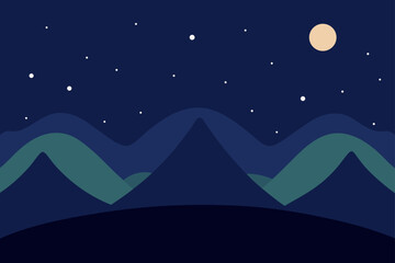 Serene Night Starlit Mountains and Tranquil Moonlit Landscape