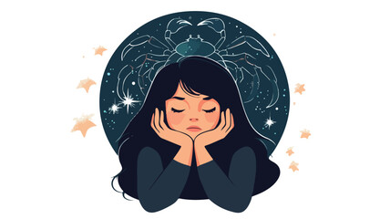 Cancer Zodiac Sign Sad Character Concept Illustration